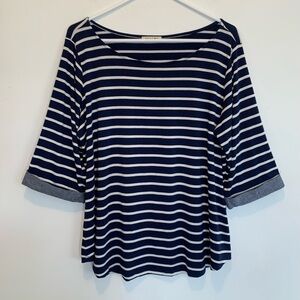 Beacon Nautical Navy Stripe 3/4 Sleeve Top